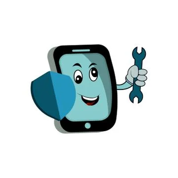 Illustration of an mobile phone shield security character mascot Stock Illustration