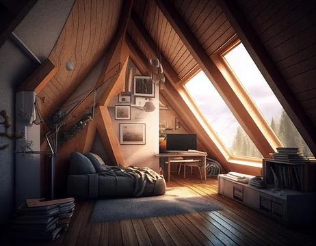 An Illustration of a Modern Attic Ilustración de archivo