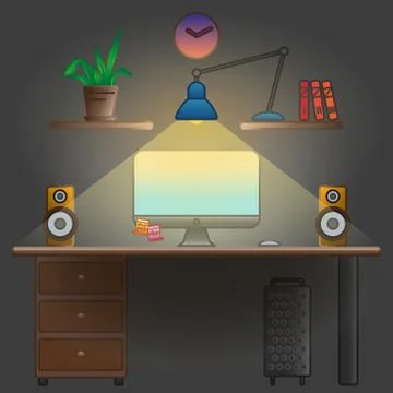 Illustration of modern workplace in room. Minimalistic style. Stock Illustration