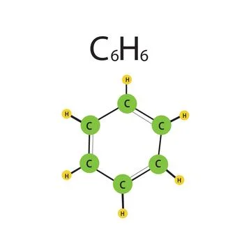Illustration of molecular structure of benzene. Ilustración de archivo