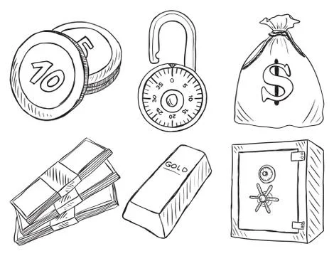 Illustration of money and safe Stock Illustration
