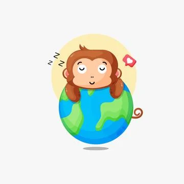 Illustration of a monkey sleeping on the earth Stock Illustration