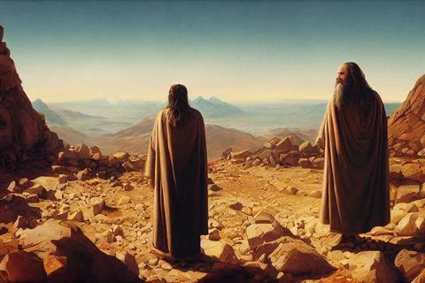 Illustration of Moses receiving the ten commandments at Mount Sinai, relig... Stock Photos