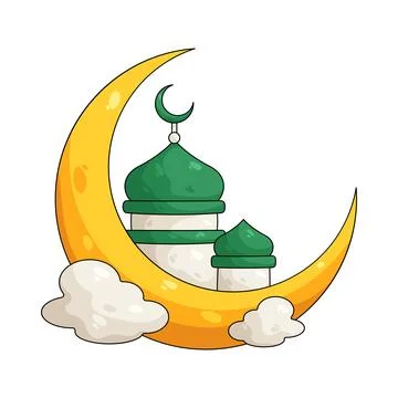Illustration of mosque on a crescent moon Stock Illustration