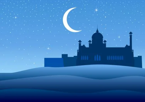 Illustration of a mosque on desert Stock Illustration