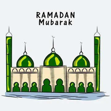 Illustration of a mosque on grey background, concept for Islamic holy month.. Stock Illustration