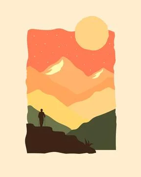 Illustration of mountains and mountain climber silhouettes design Stock Illustration