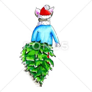 Illustration of mouse with Christmas tree Stock Illustration