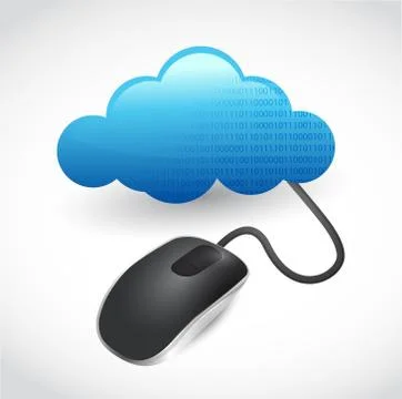 Illustration of mouse connected to cloud design over white 스톡 일러스트