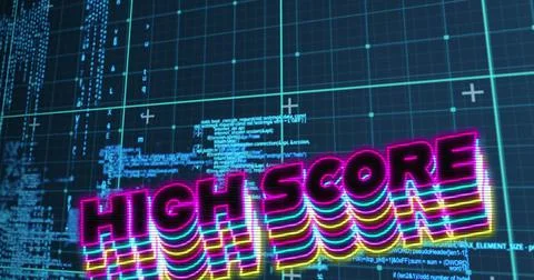 Illustration of multicolored high score text over programming language against イラスト素材