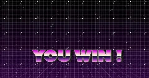 Illustration of multicolored you win text with dots and grid pattern against イラスト素材