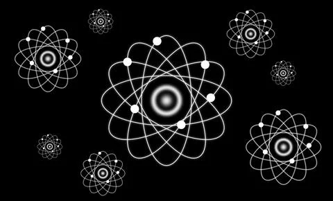 Illustration of multiple atomic structures on a black background 스톡 일러스트
