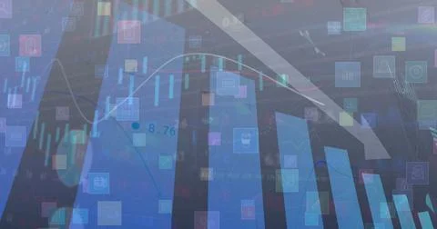 Illustration of multiple graphs and computer application icons against abstract Stock Illustration