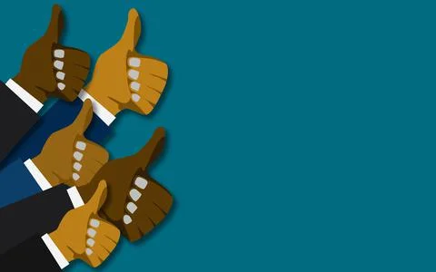 Illustration of multiple hands with thumbs up on the dark blue background Stock Illustration
