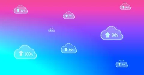 Illustration of multiple numbers with arrows and percentage signs in clouds over Stock Illustration