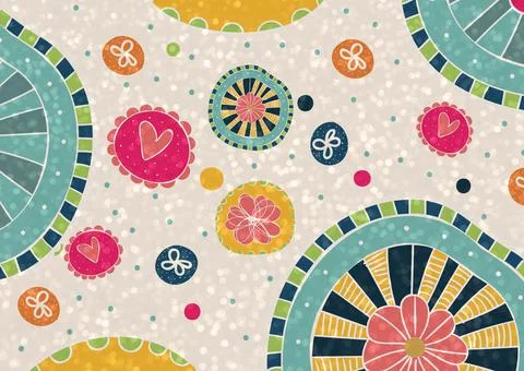 Illustration of multiple patterned circles on pink background 스톡 일러스트