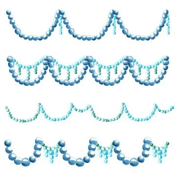 Illustration of multiple sets of decorative blue and teal pearl garlands arra Stock Illustration