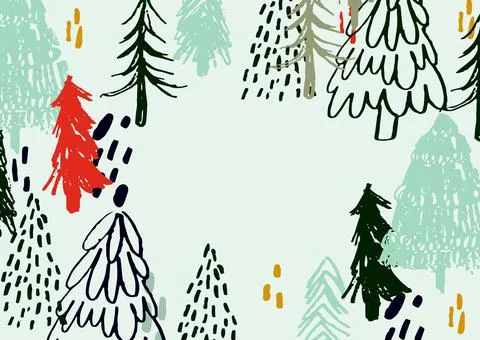Illustration of multiple trees with copy space on green background 스톡 일러스트
