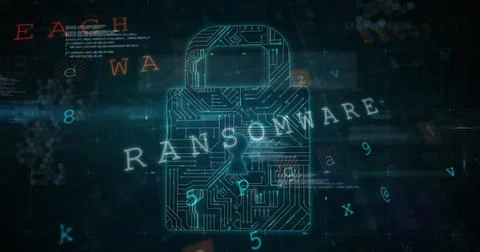 Illustration of multiple words with text, programming language and circuit board Stockillustratie