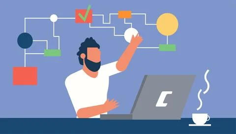 Illustration multitasking busy work business people. Office cartoon concept.. イラスト素材