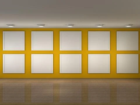 A illustration of a museum with frames Stock Illustration