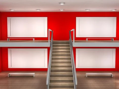 Illustration of a museum interior with big frames Stock Illustration