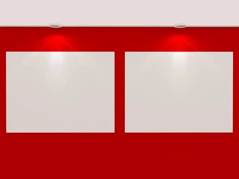 Illustration Of Museum Interior With two Frames and light projectors. 3d Stock Illustration