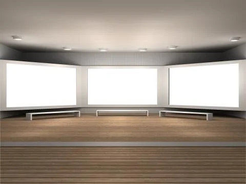 Illustration of a museum room with 3 frames Stock Illustration