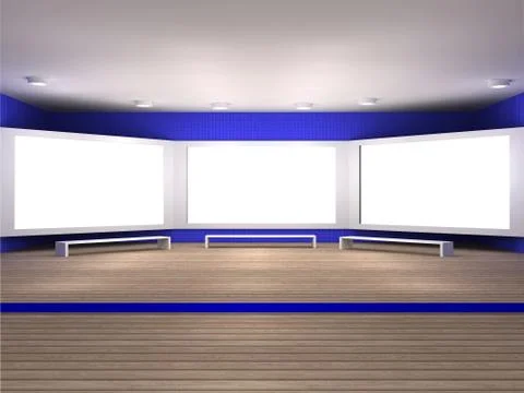 Illustration of a museum room with 3 frames Stock Illustration