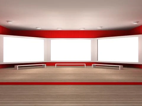 Illustration of a museum room with 3 frames Stock Illustration