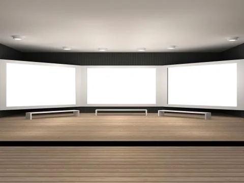 Illustration of a museum room with 3 frames Stock Illustration