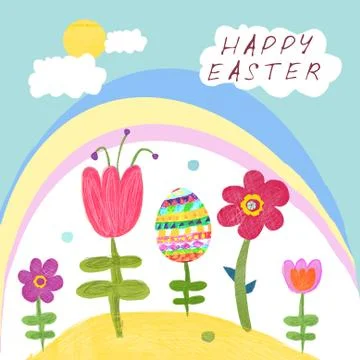 Illustration in the naive style Happy Easter. Stock Illustration
