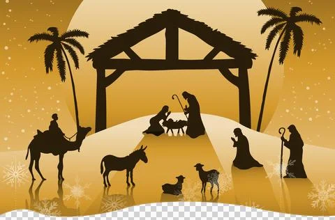 Illustration of nativity scene against built structure Stock Illustration