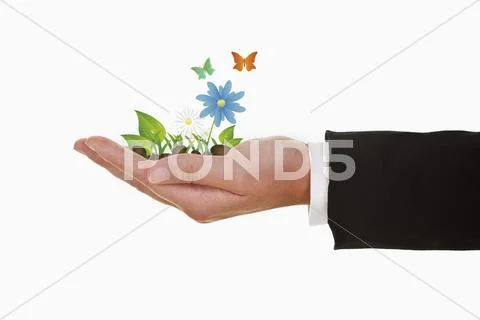 Illustration of nature in woman hand against white background Stock Illustration