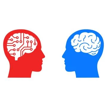 Illustration of neural network vs human brain icon design. Stock Illustration