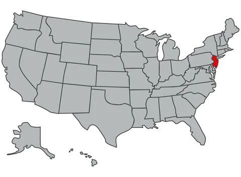 Illustration of New Jersey. Vector map of the USA in gray color. Contours of  Illustrazione stock