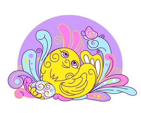 Illustration of newborn chick sitting on Easter eggs Stock Illustration