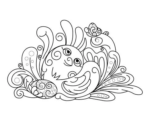 Illustration of newborn chick sitting on Easter eggs Stock Illustration