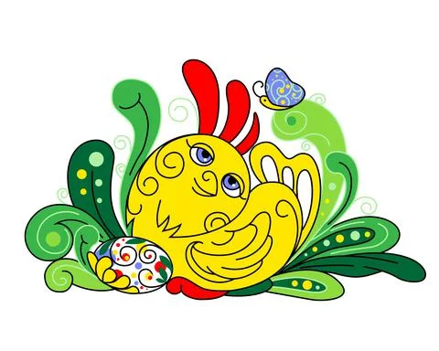 Illustration of newborn chick sitting on Easter eggs Stock Illustration