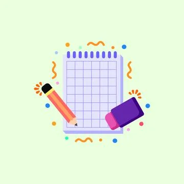 Illustration of a notebook in flat design with a pencil and eraser Illustrazione stock