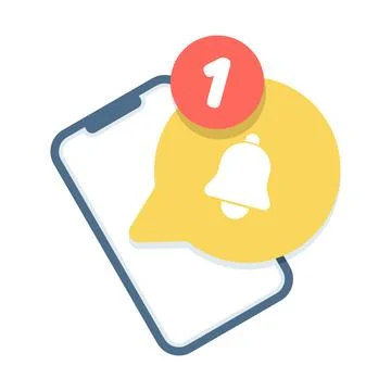 Illustration of notification bell on speech bubble, messages alert. Stock Illustration