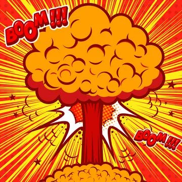 Illustration of nuclear burst in comic style. Design element for poster, card Stock-Illustration
