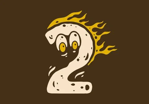 Illustration of the number two having two eyes and a fire flame イラスト素材