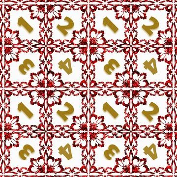Illustration of numbers on a geometrical pattern on a white background Stock Illustration