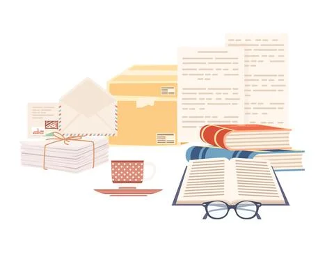 Illustration of office tools in post office vector illustration on white back Stock Illustration