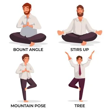 Illustration of office worker man doing yoga pose exercises Illustrazione stock