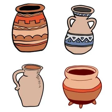 Illustration of Old Ceramic Utensils-Vector Illustration Stock Illustration