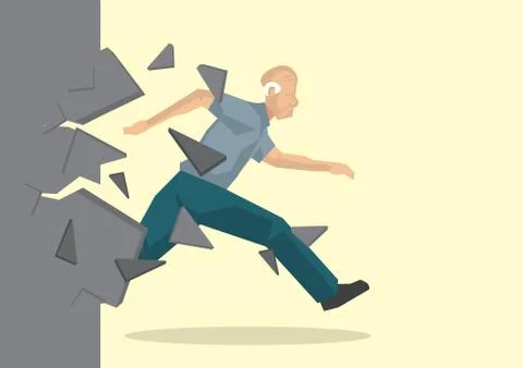 Illustration of a old man breaking through the wall. Breakthrough challenge c Stock Illustration