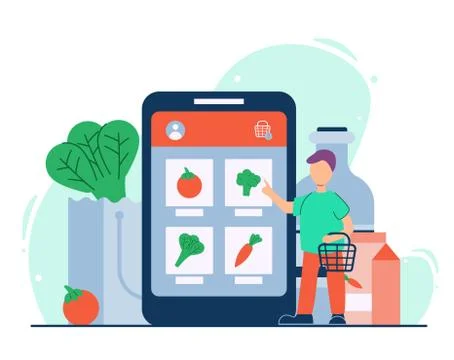 Illustration online shop - e commerce concept in flat design - people are sho Stock Illustration