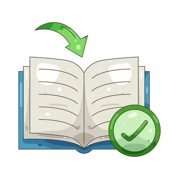 Illustration of open book with a checkmark 스톡 일러스트